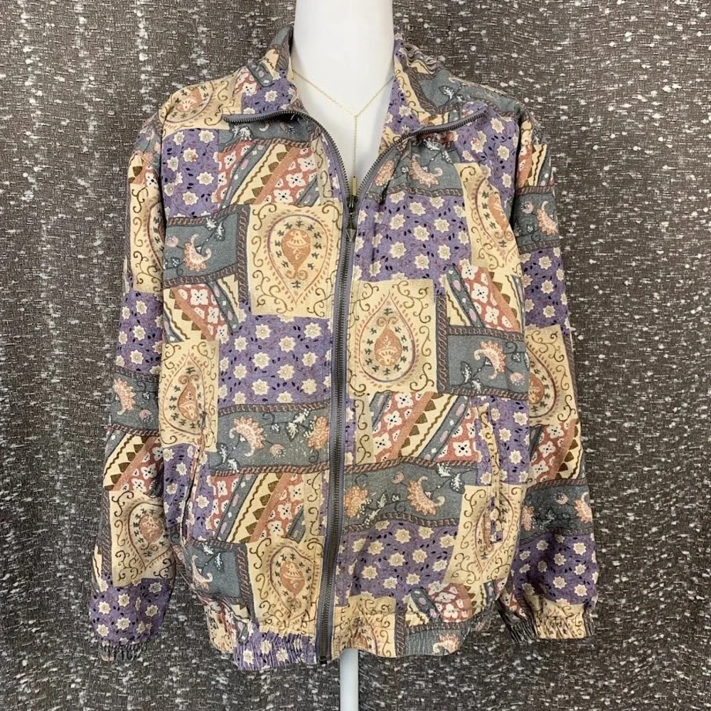 Vintage‎ Xposure Multicolor Full Zip Silk Jacket Boho Women's Medium